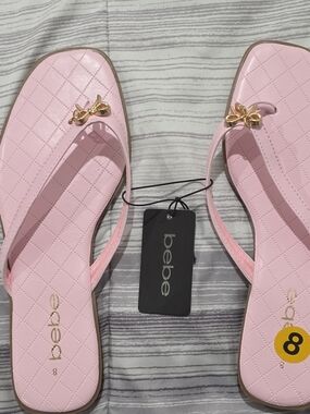 bebe Pink Quilted Flip Flop Sandals with Gold Bow